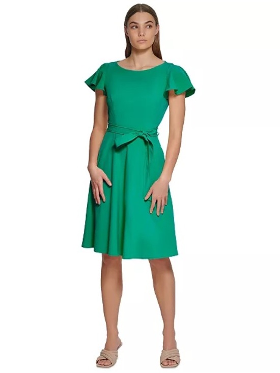 Calvin Klein Dresses & Skirts - Calvin Klein Emerald Green Fit & Flare Dress – Belted – Size 8